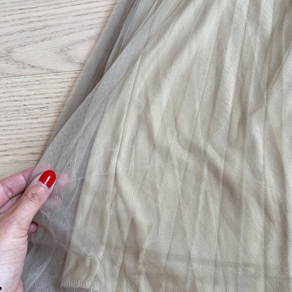 Pleated Midi Skirt with Mesh, A-Line, Taupe/Tan, Flowy, Women's (US S) - Picture 9 of 9